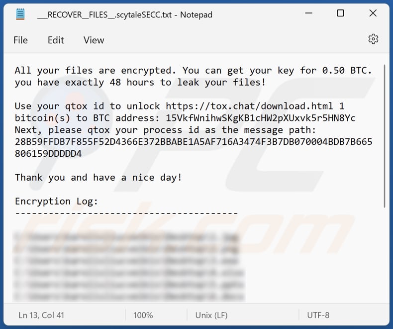 scytaleSECC ransomware text file (___RECOVER__FILES__.scytaleSECC.txt)