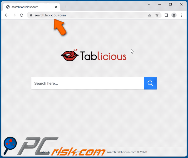 search.tablicious.com browser hijacker redirecting to Bing (GIF)