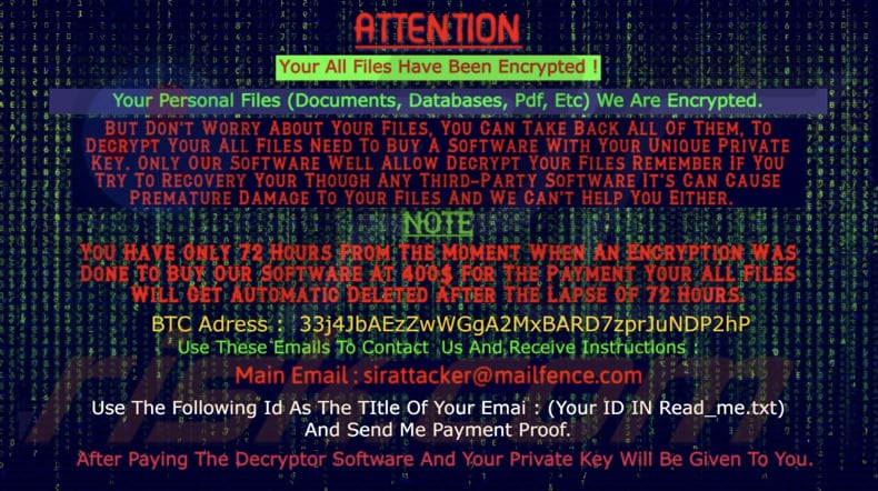 Sirattacker ransomware wallpaper ()