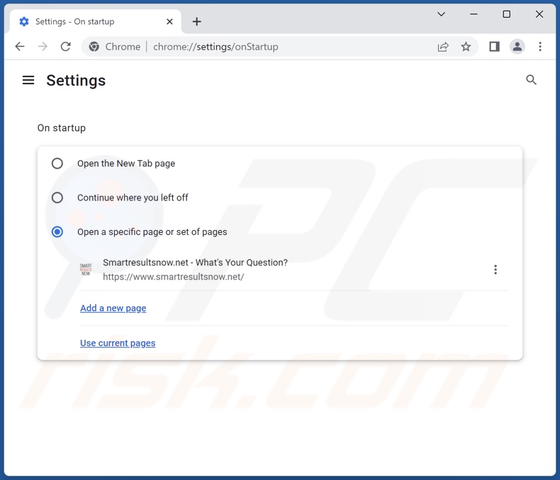 Removing smartresultsnow.net from Google Chrome homepage
