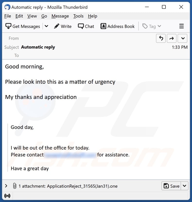 Spam email spreading malicous OneNote document 2