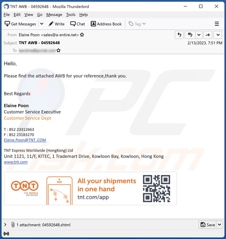 TNT AWB email scam