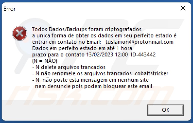 Tuslamon ransomware error message