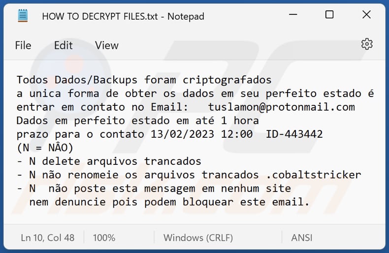 Tuslamon ransomware text file (HOW TO DECRYPT FILES.txt)