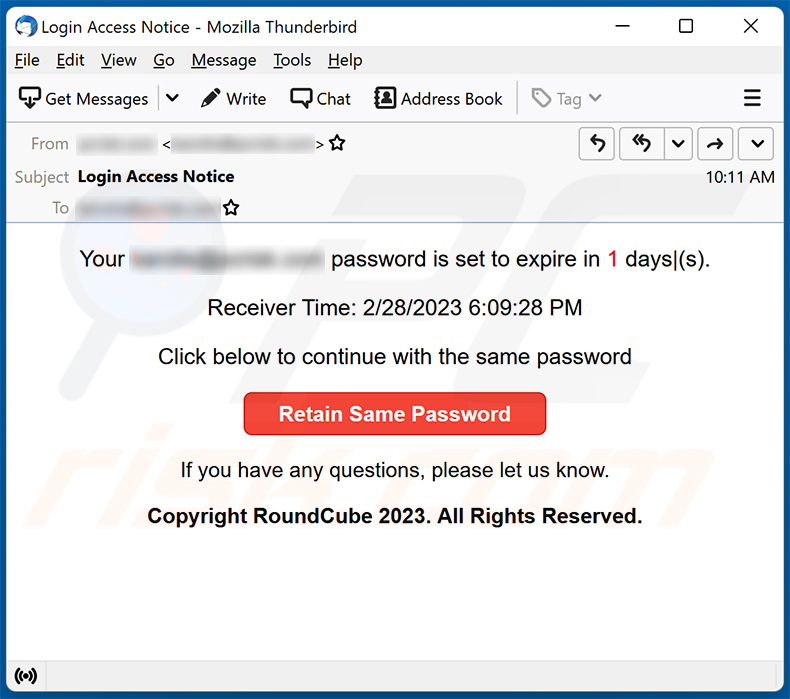 Your Password Is Set To Expire email scam (2023-02-28)