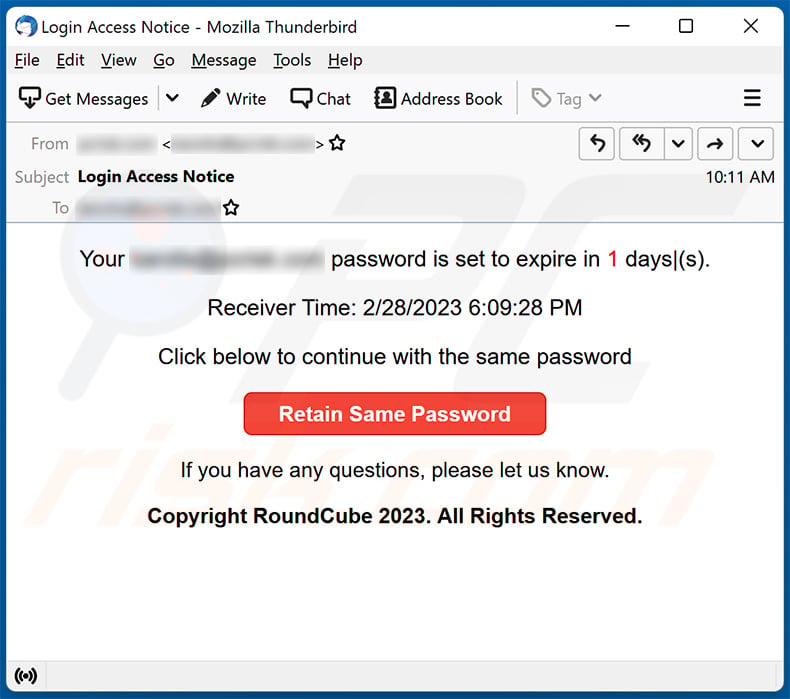 Your Password Is Set To Expire email scam (2023-02-28)