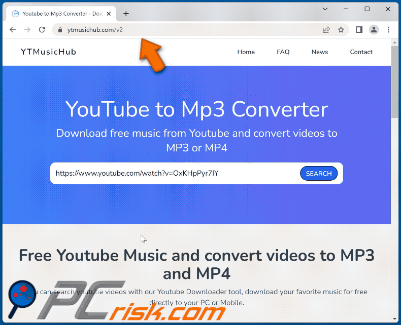 ytmusichub[.]com website appearance (GIF)