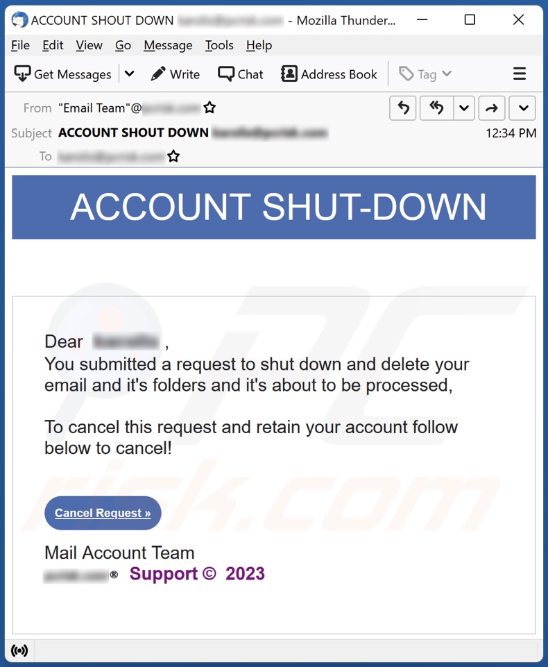 ACCOUNT SHUT-DOWN email spam campaign