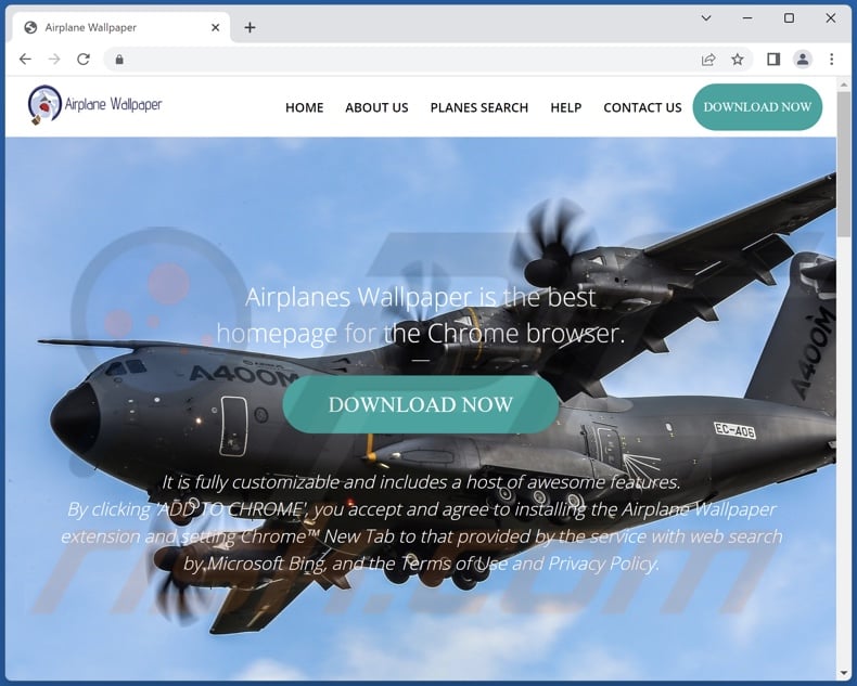 Website used to promote Airplanes - New Tab browser hijacker