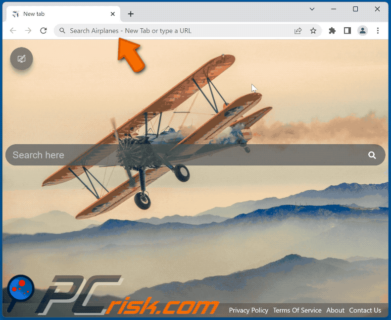 Airplanes - New Tab browser hijacker redirecting to Bing (GIF)