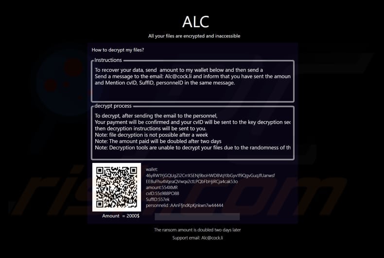 ALC ransomware displays a fake locked screen