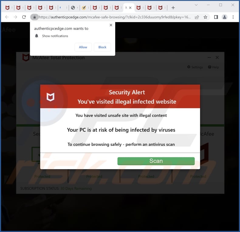 authenticpcedge[.]com pop-up redirects