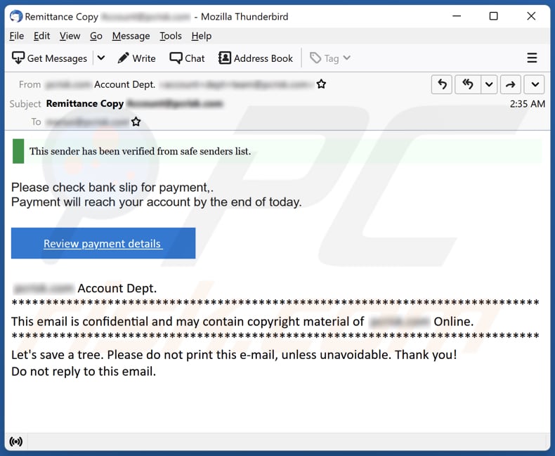 Bank Slip email spam campaign