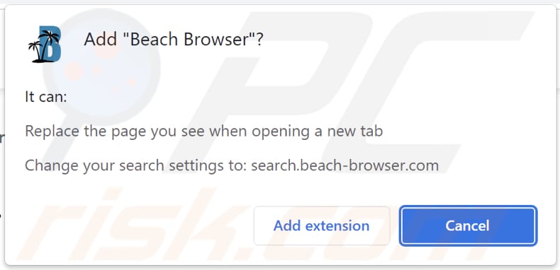 Beach Browser browser hijacker asking for permissions