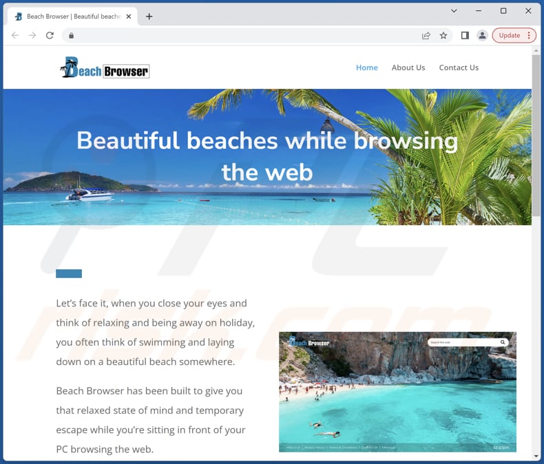 Website used to promote Beach Browser browser hijacker