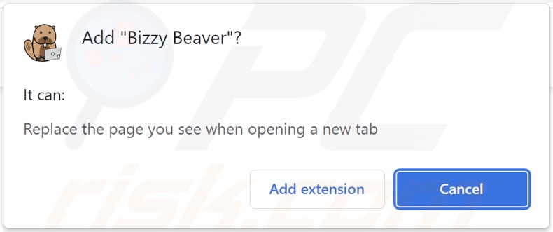 Bizzy Beaver browser hijacker asking for permissions