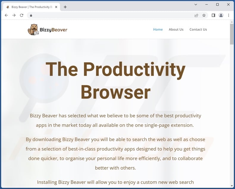 Website used to promote Bizzy Beaver browser hijacker