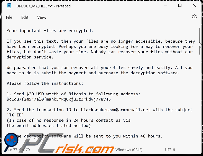 Blacksnaketeam ransomware ransom note (UNLOCK_MY_FILES.txt) GIF