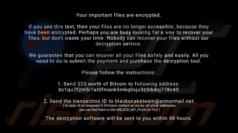 Blacksnaketeam ransomware wallpaper