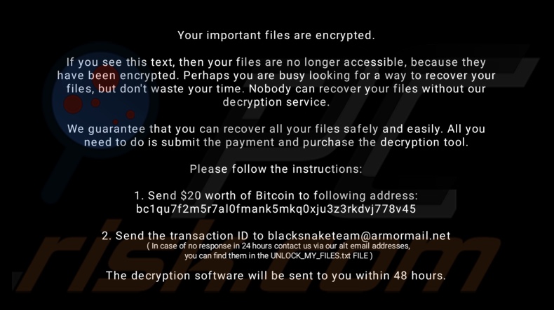 Blacksnaketeam ransomware wallpaper