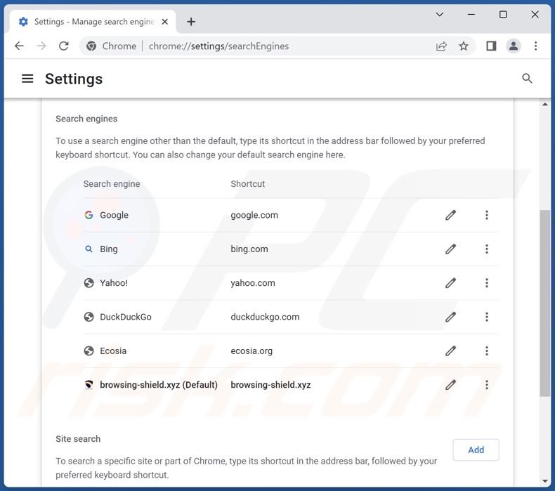 Removing browsing-shield.xyz from Google Chrome default search engine