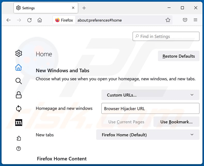 Removing browser hijacker from Mozilla Firefox homepage