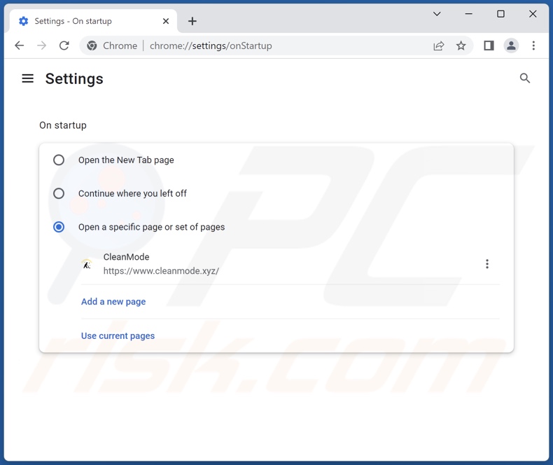 Removing cleanmode.xyz from Google Chrome homepage