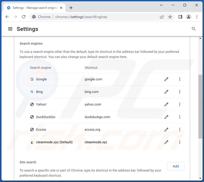 Removing cleanmode.xyz from Google Chrome default search engine