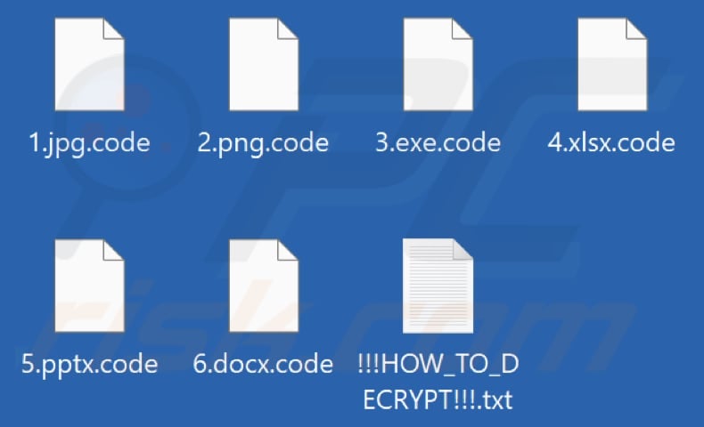 Files encrypted by Code ransomware (.code extension)