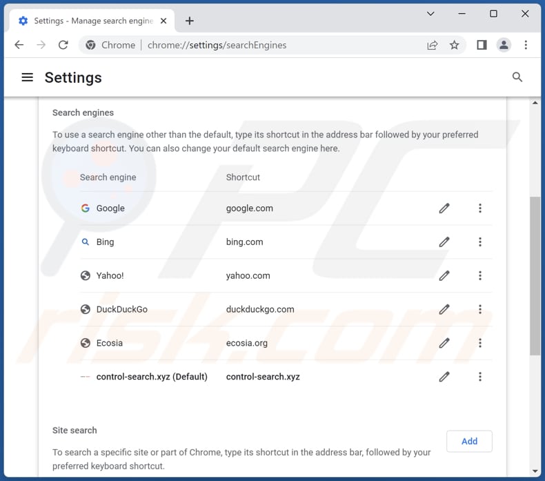 Removing control-search.xyz from Google Chrome default search engine