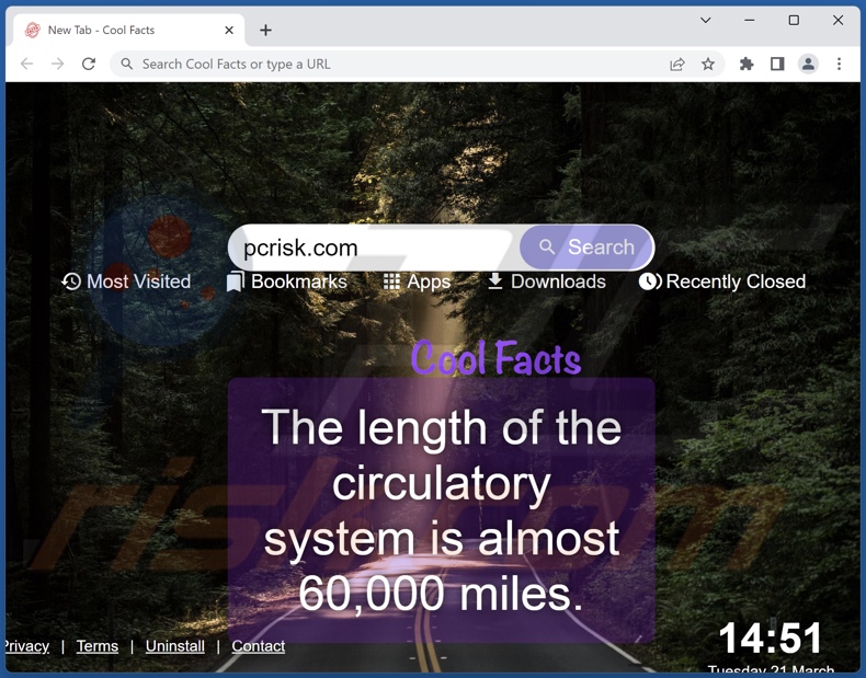 Cool Facts browser hijacker homepage