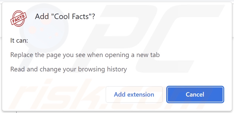 Cool Facts browser hijacker asking for permissions
