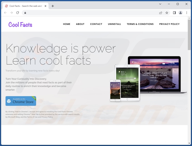 Website used to promote Cool Facts browser hijacker