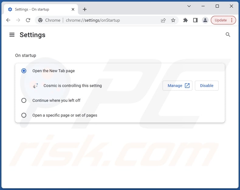Removing search.cosmic-tab.com from Google Chrome homepage