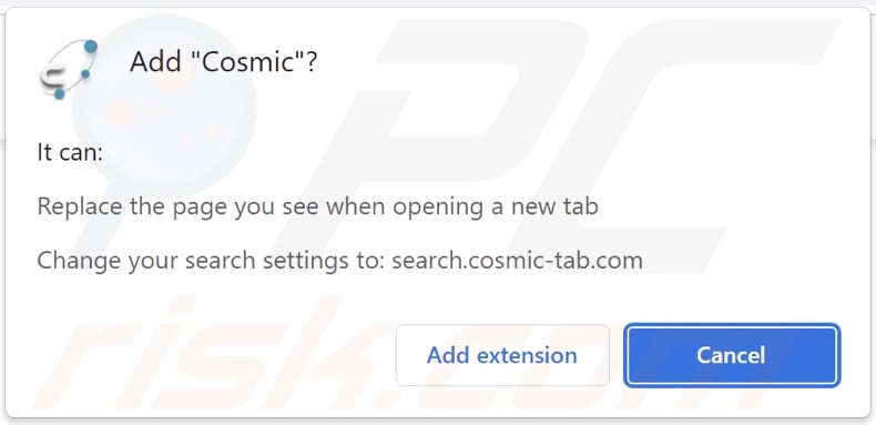 Cosmic browser hijacker asking for permissions