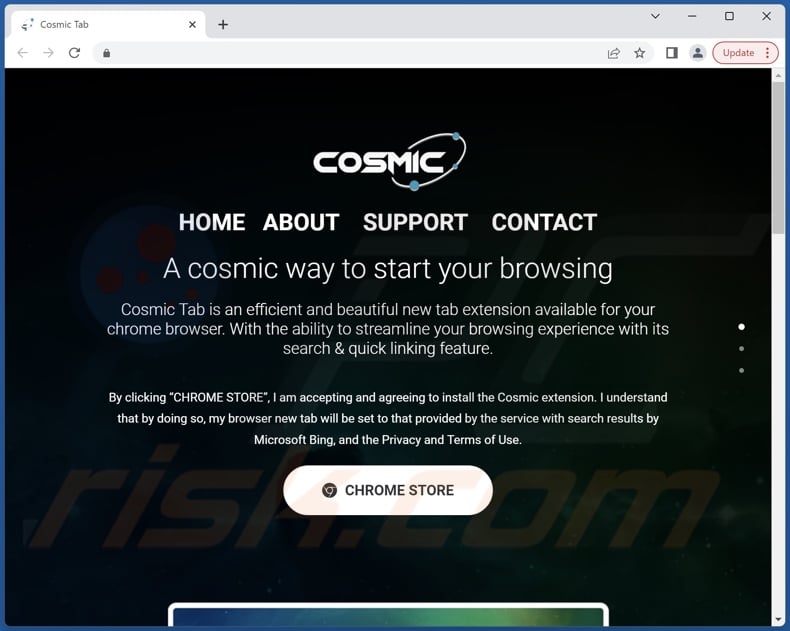 Website used to promote Cosmic browser hijacker