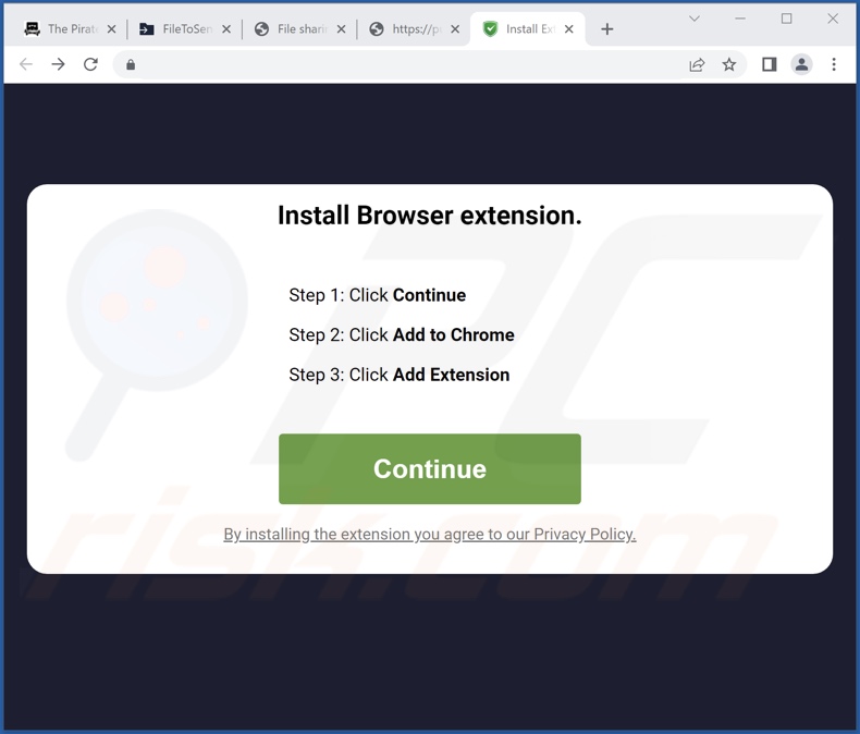 Website used to promote Cosmos Extension browser hijacker