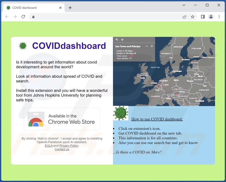 Website used to promote COVID Dashboard browser hijacker