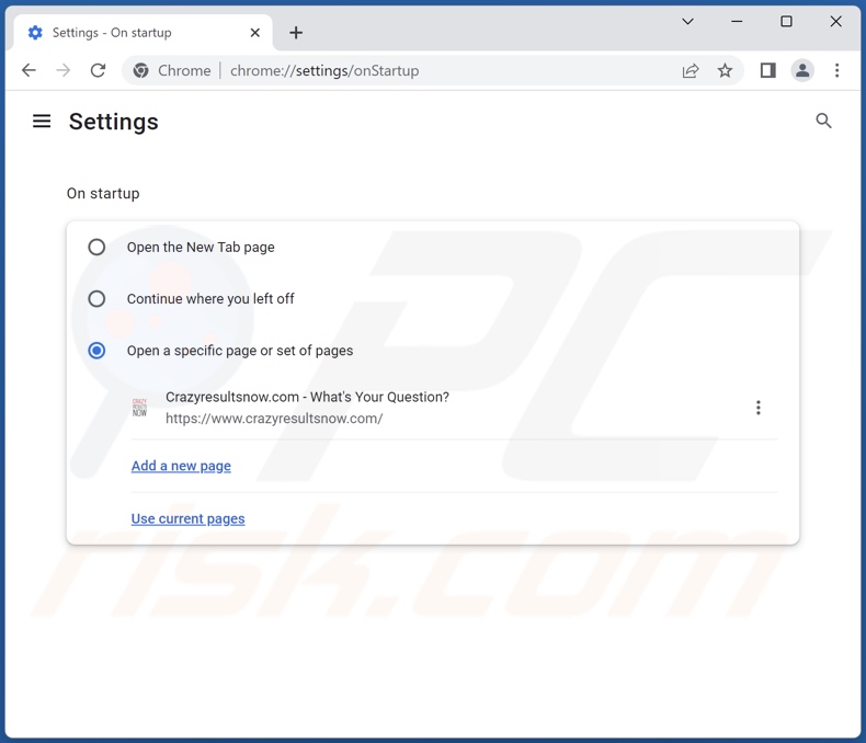 Removing crazyresultsnow.com from Google Chrome homepage