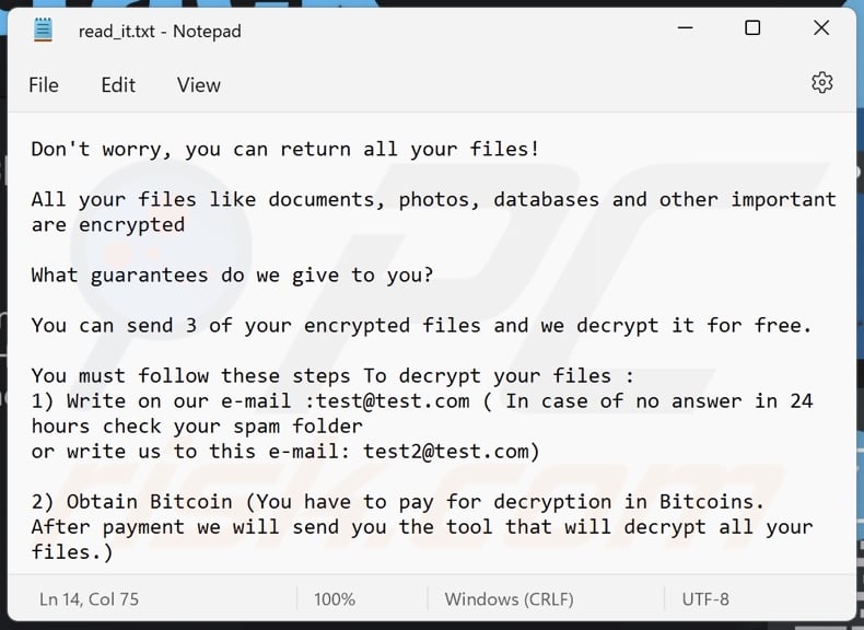Cyber (Chaos) ransomware ransom note (read_it.txt)