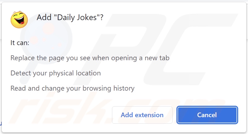 Daily Jokes browser hijacker asking for permissions