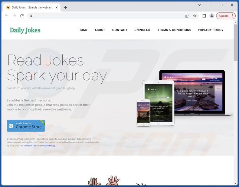 Website used to promote Daily Jokes browser hijacker