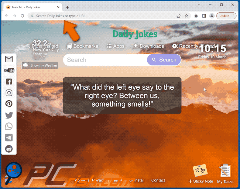 Daily Jokes browser hijacker redirecting to bing.com (GIF)