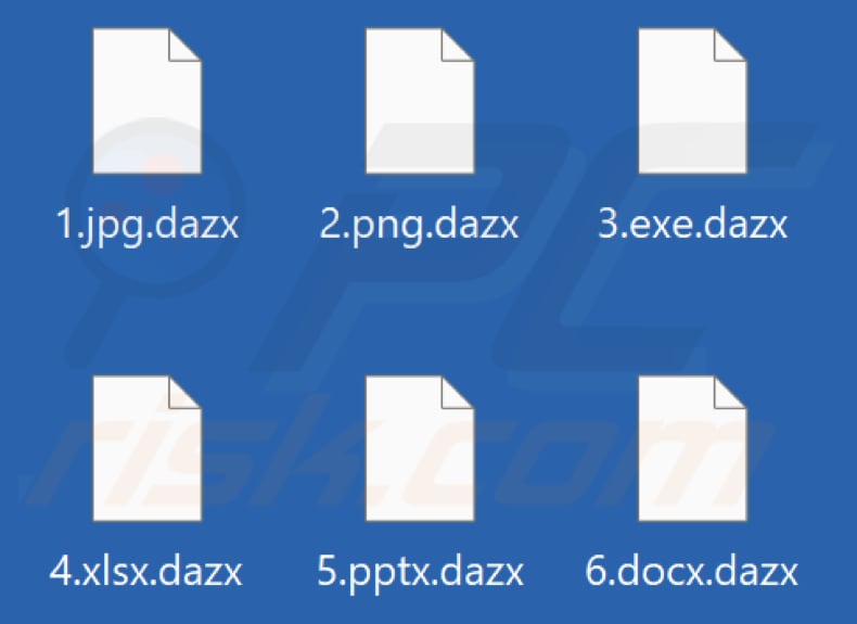 Files encrypted by Dazx ransomware (.dazx extension)