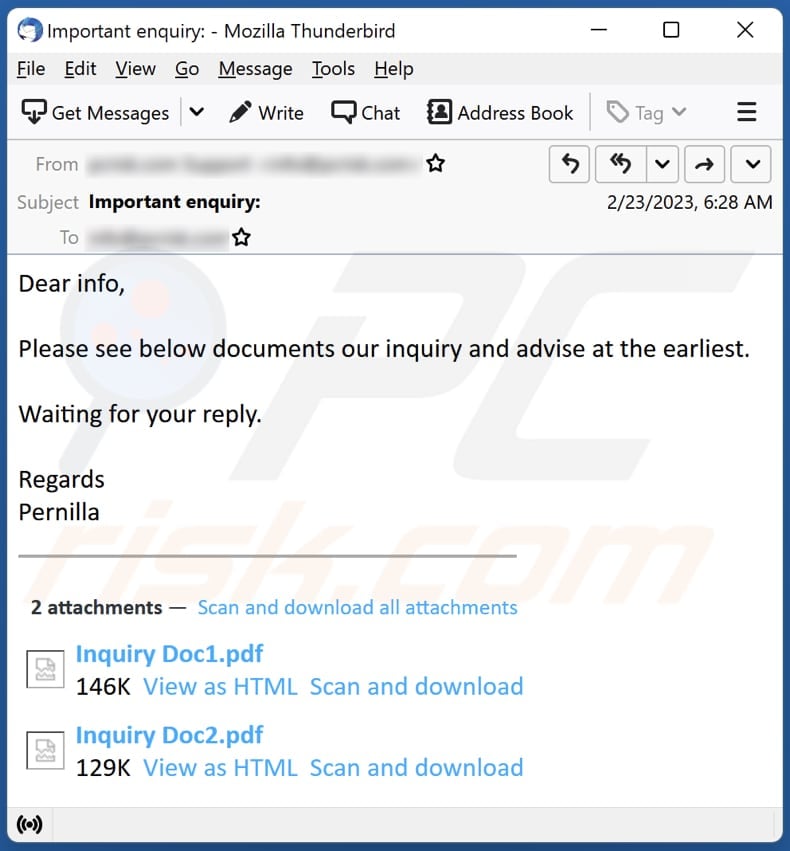 Documents Inquiry email scam