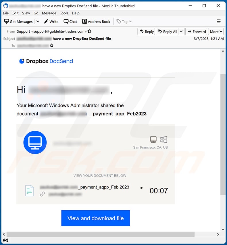 Dropbox email scam (2023-03-09)