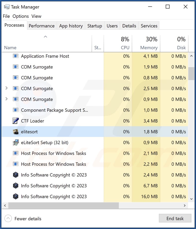 eLiteSort process on Windows Task Manager (elitesort - process name)