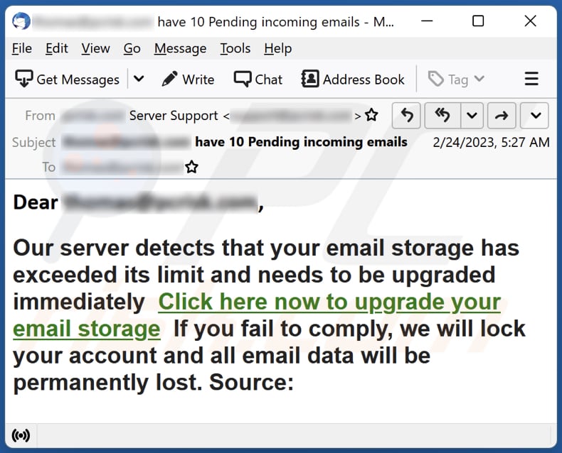 Email Storage Has Exceeded Its Limit email spam campaign