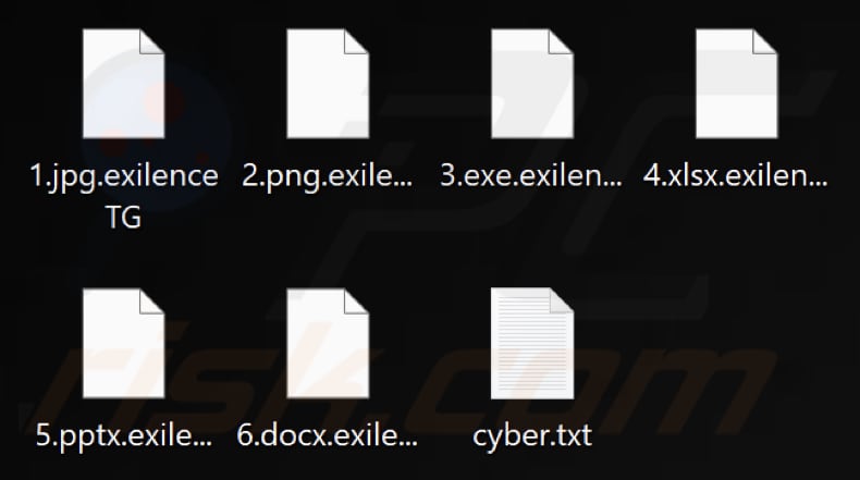 Files encrypted by ExilenceTG ransomware (.exilenceTG extension)