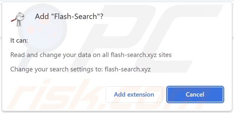Flash-Search browser hijacker asking for permissions